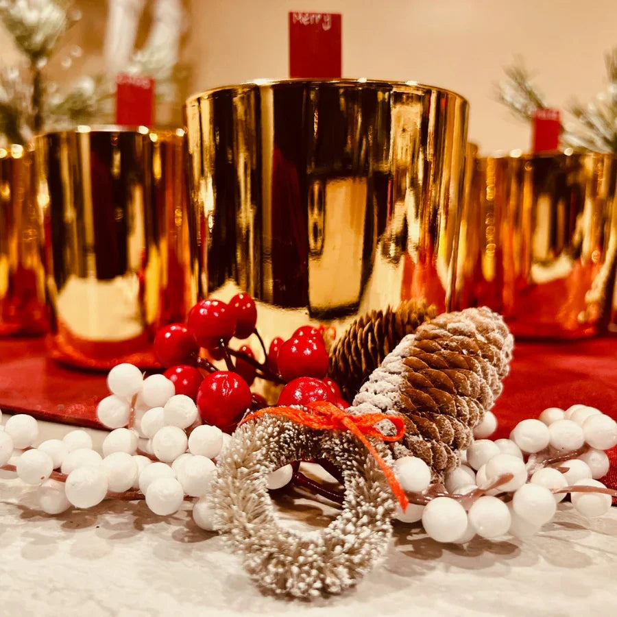 Naughty or Nice Candle in gold vessel with red wick