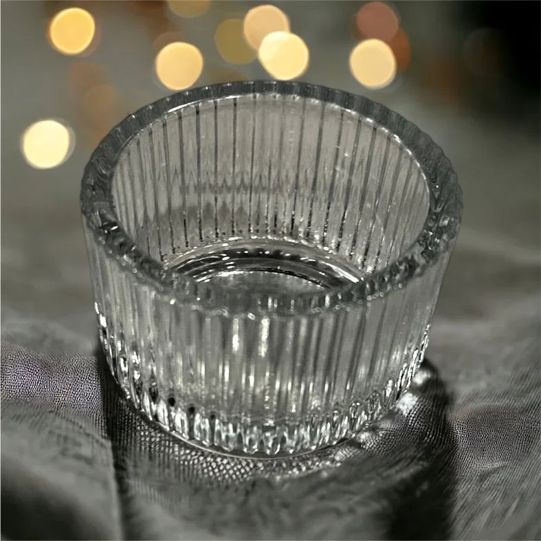 Ribbed glass tea-light holder