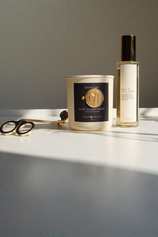 Love at First Sight Candle & Room Spray  With Gold Wick Trimmers - Lucent Aura