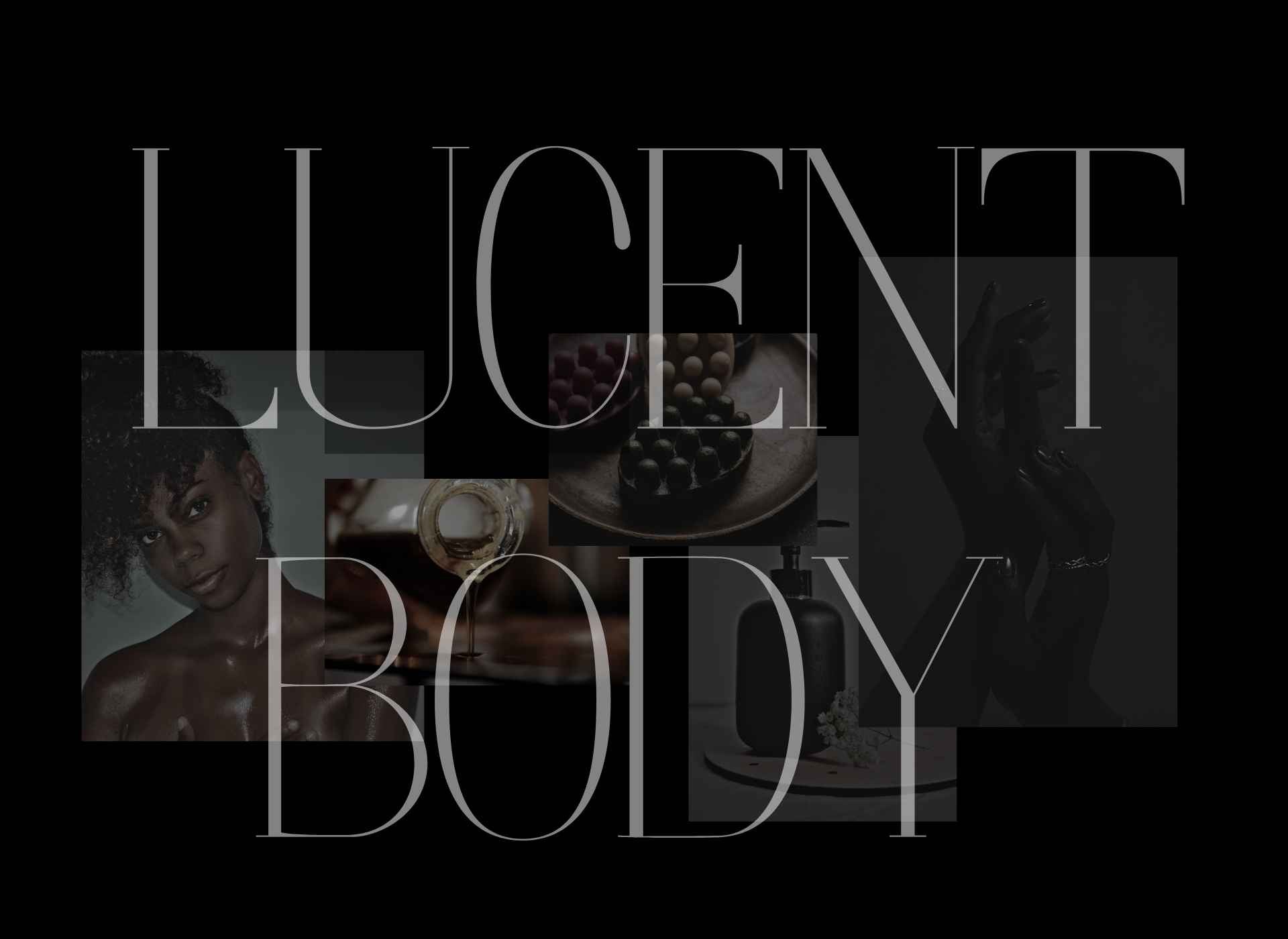 Text 'LUCENT BODY' with a blurred background of a person and objects.
