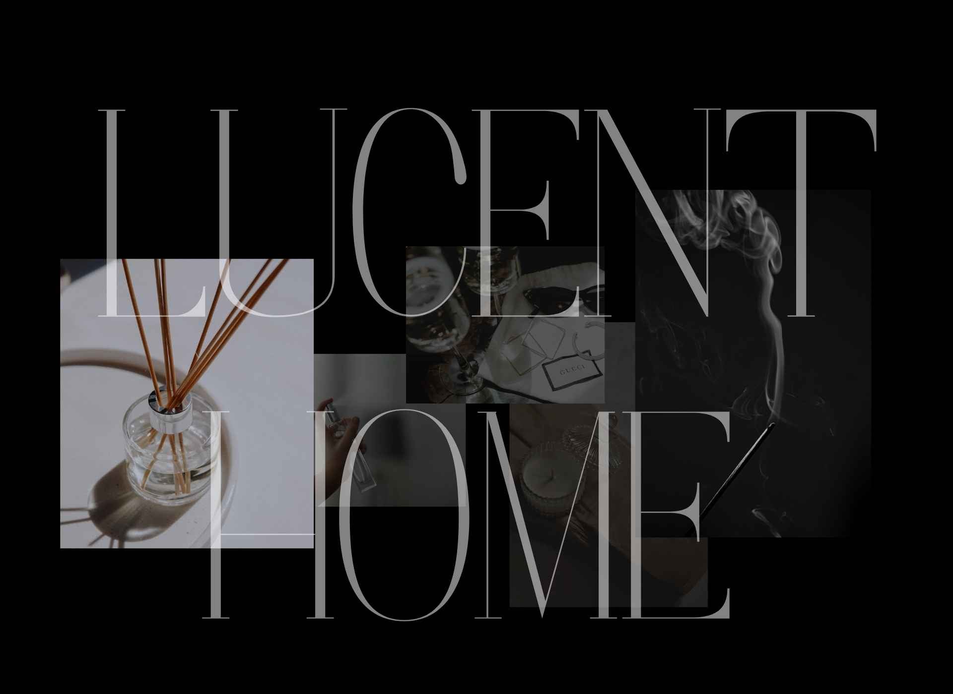 Dark background with 'Lucent Home' text and product images.