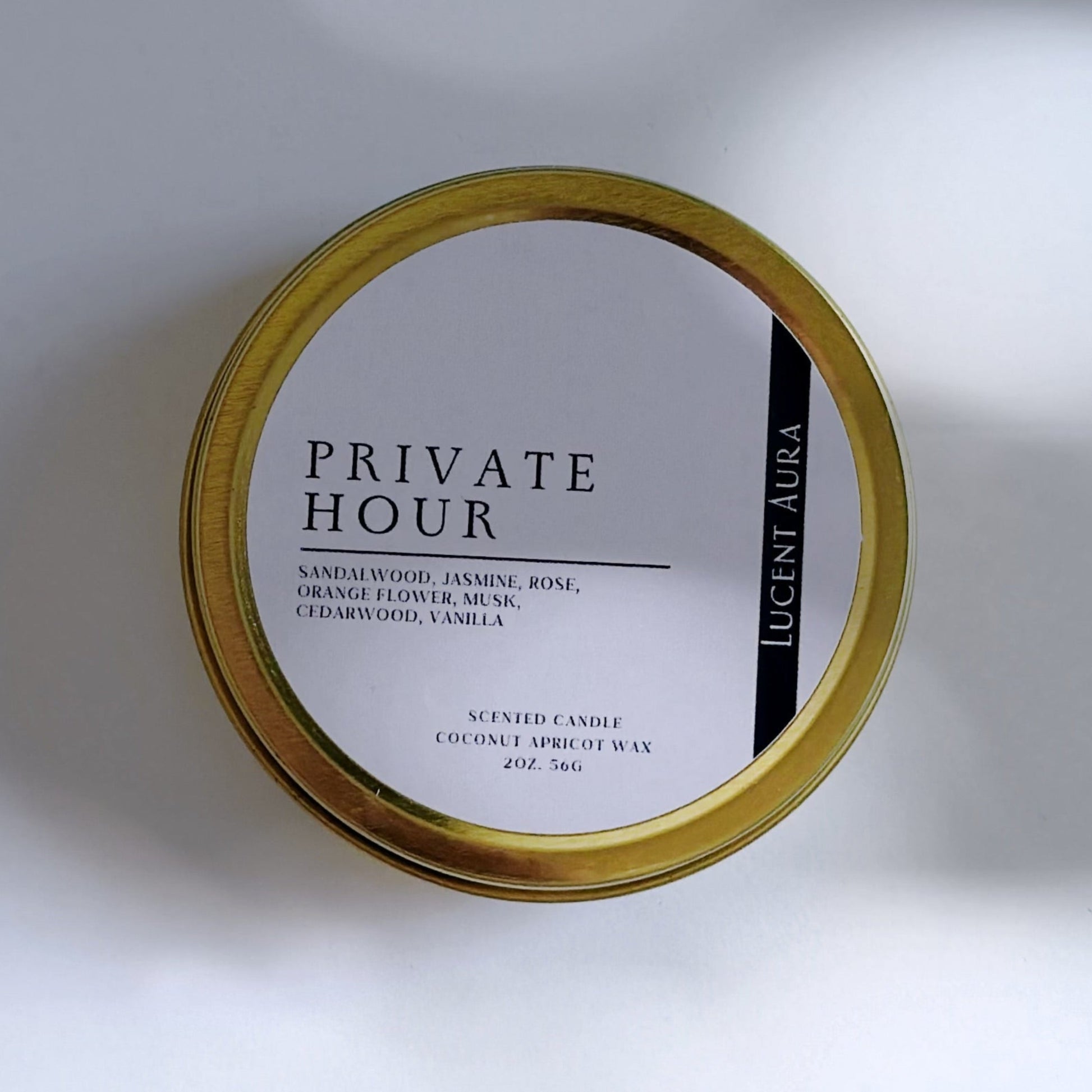 Round container with 'Private Hour' label on a white background