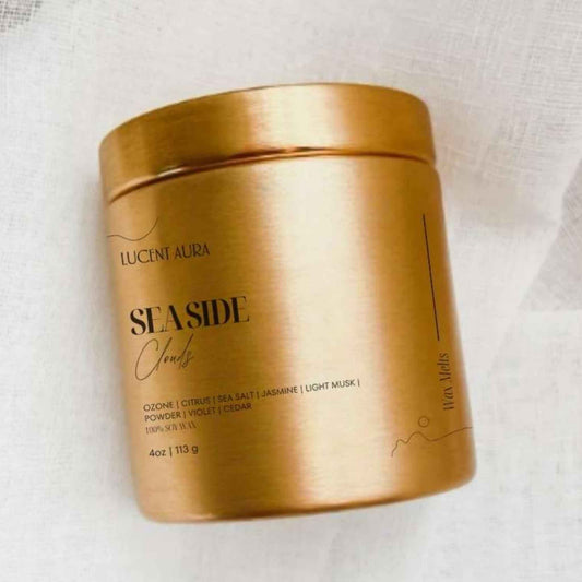 Gold container with 'Lucent Aura' branding on a white background