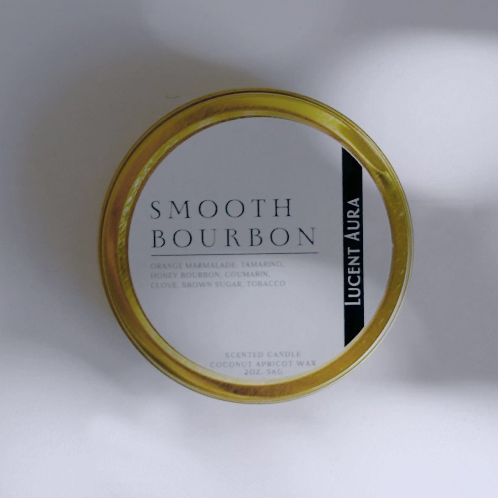 candle Jar of 'Smooth Bourbon' by Lucient Aura on a white background